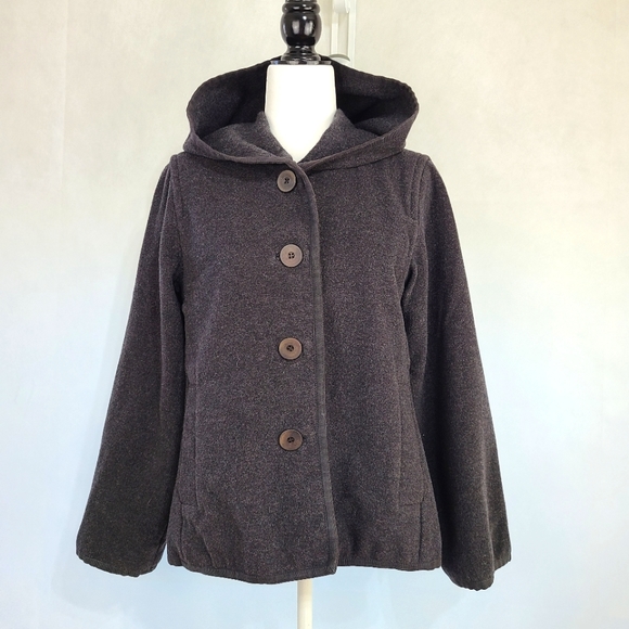 Eileen Fisher Hooded Wool Blend Coat - Picture 1 of 5
